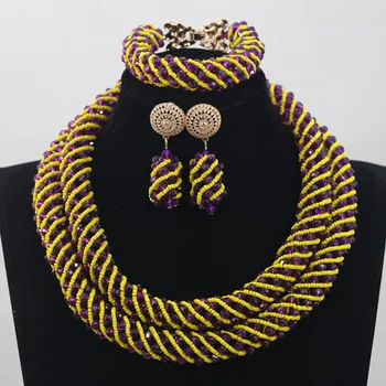 

Magnificent Yellow/purple Crystal Jewelry Nigerian African Wedding Bridal/Women Beads Necklace Jewelry Set Free Shipping ANJ224