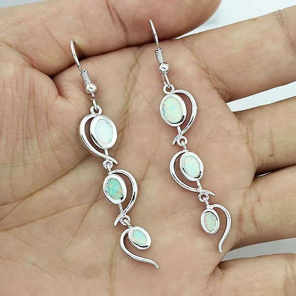 

HAIMIS Hot Sale Created White Fire Opal Women Fashion Jewelry Silver Plated Earrings OE153
