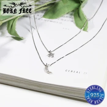 

collier argent 925 chain necklaces pendants choker collares jewelry findings layered moon pendant necklace star is born bijoux