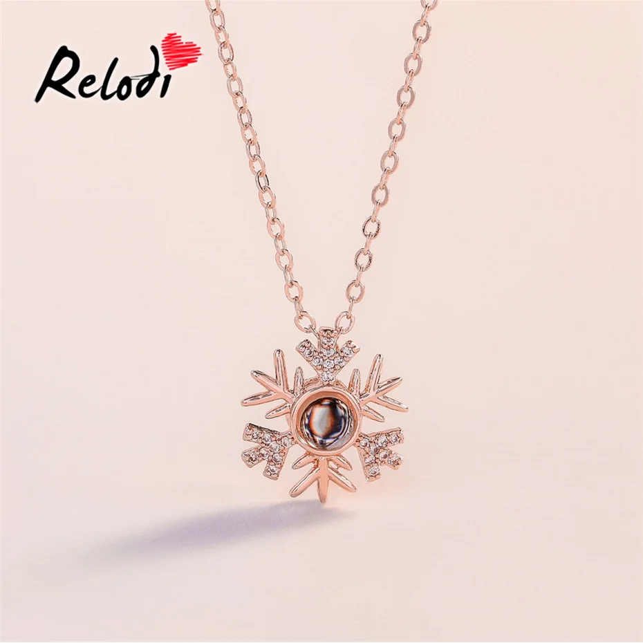 

Relodi 100 Language I Love You Necklace Snowflake Shaped Zircon Pendant Necklaces for Lover Choker Valentines Day Gift SP2583