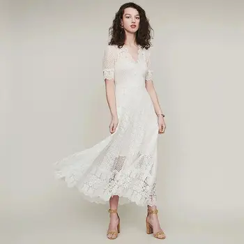 

2020 summer new V-neck lace short-sleeved dress