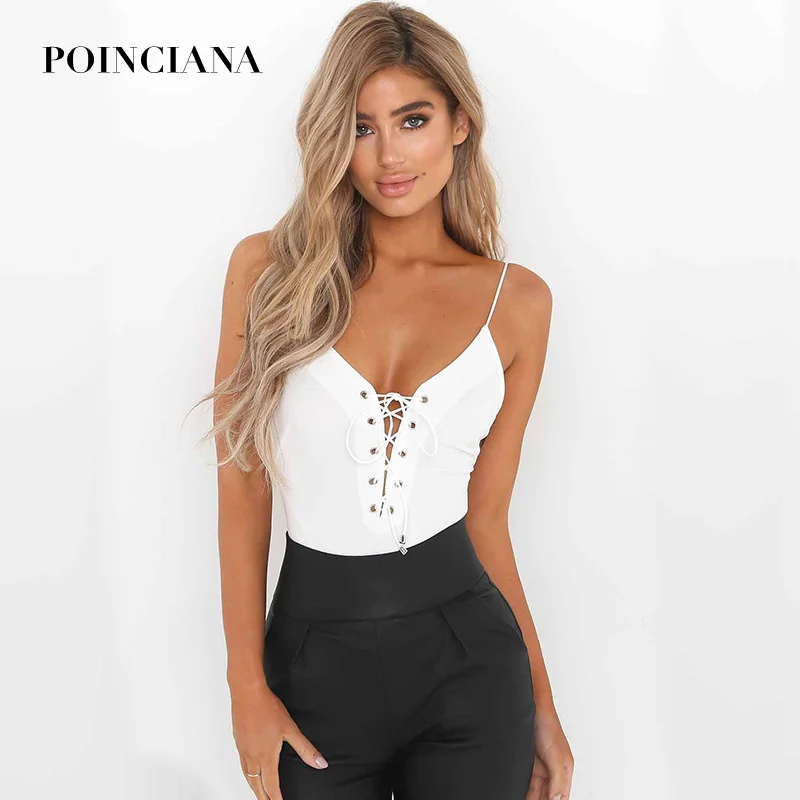 Black Bodysuit Women Army Green White Lace Up Rompers