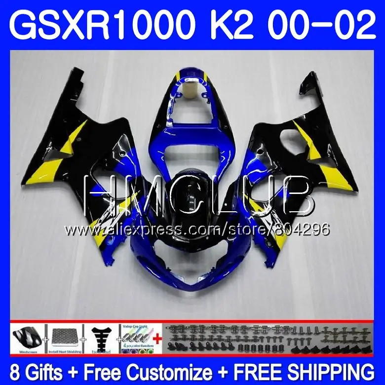 

Body For SUZUKI GSXR 1000 GSX-R1000 GSXR1000 00 01 02 31HM.11 GSXR-1000 00 01 02 K2 GSX R1000 2000 2001 2002 Fairing Blue black