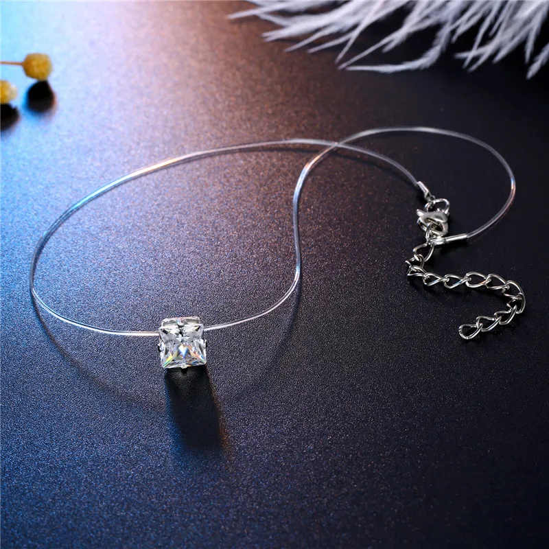

1 Pcs Invisible Simple Brightly Colorful Pearl Zircon Heart Circle Necklace Clavicular Chain Necklace For Women Jewelry N22-T2