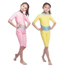 Для девочек-мусульманок купальный костюм с коротким рукавом Одна деталь купальники скромный исламский милое детское праздничное пляжное ванный комплект
