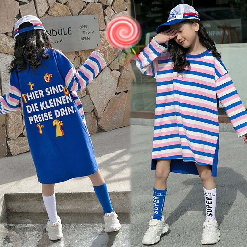 

Baby Girl Clothes 2019 Spring Long Sleeve Shirt Dress For Girls Teenagers Cotton Print School Toddler Big Girls Rainbow Dress 12