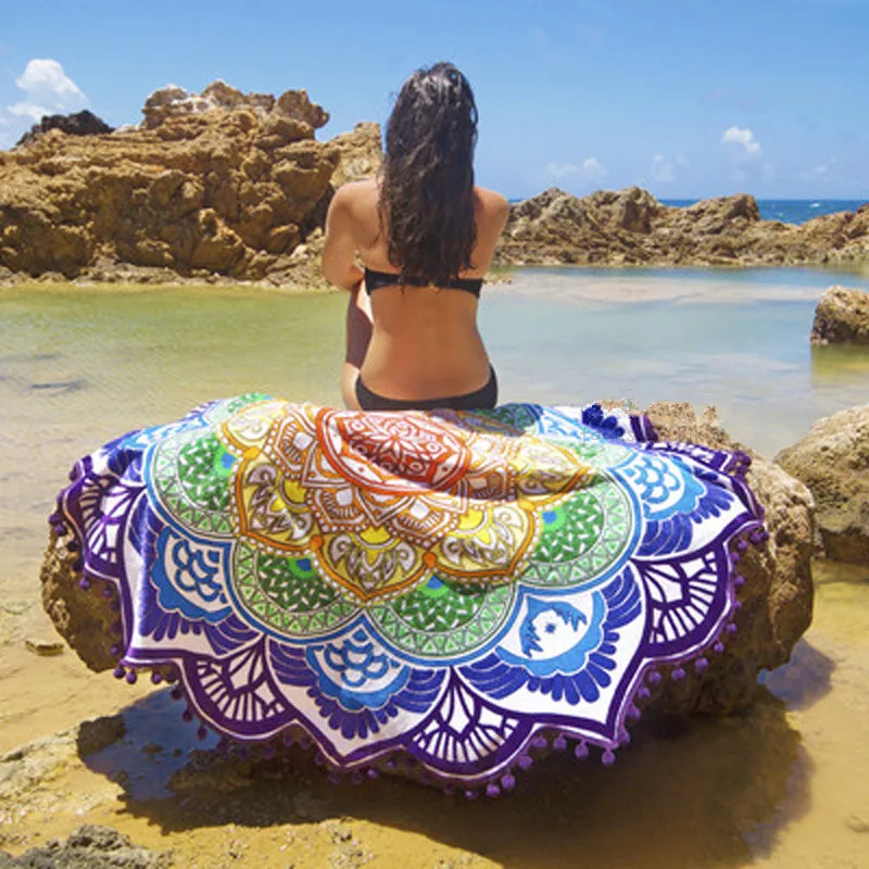 Yoga Mats Yoga Towel New European Rayon Printing Circular Beach Mat Yoga Blankets Yoga Mat Sand Cloth Shawl Towel Bikini Summer Dress 160cm