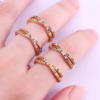 

Wholesale 10Pcs Rainbow cubic zirconia engagement rings for women multi colorful cz fashion jewelry