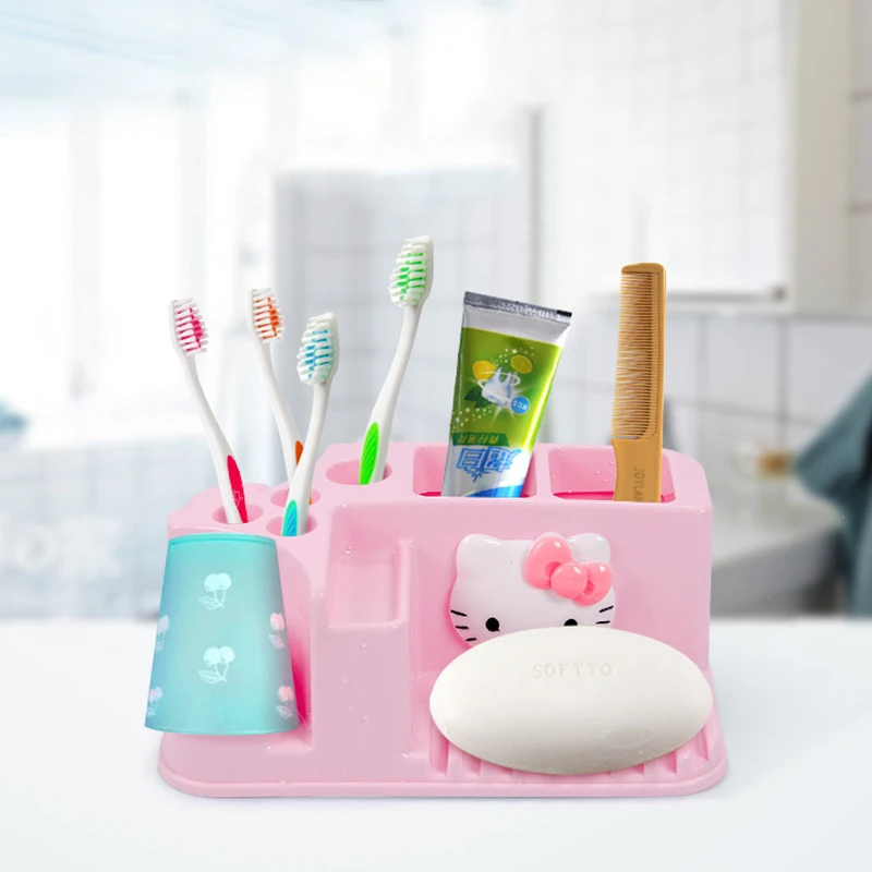 

1PC Cartoon Hello Kitty Toothbrush Holder Practical Family Style Toothbrush Holder Storage Rack Bathroom Accessories Set C