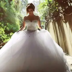 Robe de mariage кристаллы Свадебное платье из бисера Длинные рукава свадебное платье с открытой спиной торжественное платье невесты Vestido de noiva 2019