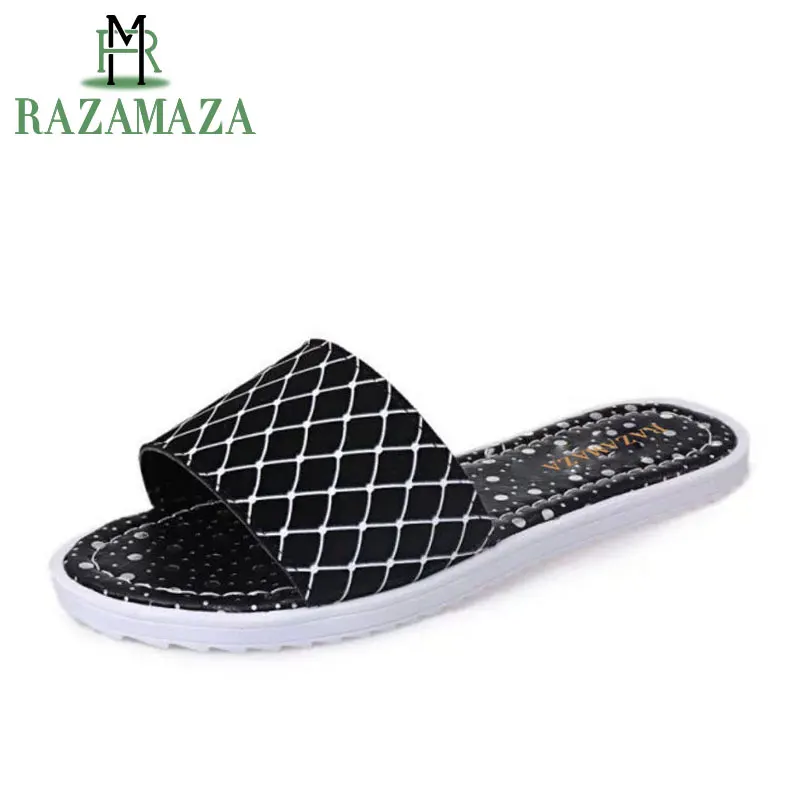 

RAZAMAZA 4 Colors Women Slippers Shine Open Toe Plaid Female Summer Shoes Simple Fashion For Daily Beach Footwear Size 35-39