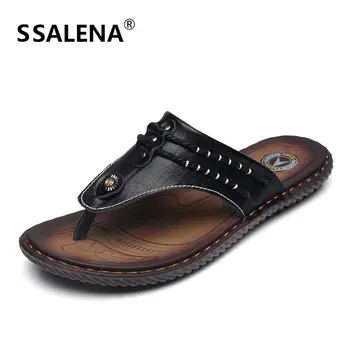

Men Cool Beach Flip Flops Slippers Summer Flat Heels Leather Slippers Male Outdoor Soft Sole Thong Non-Slip Slippers AA11981
