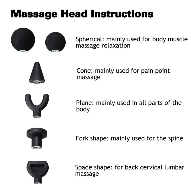 6 шт. Сменные массажные головки, Электрический спины шеи плечо тела мышечный массажер Массажер пистолеты Домашний Массажер