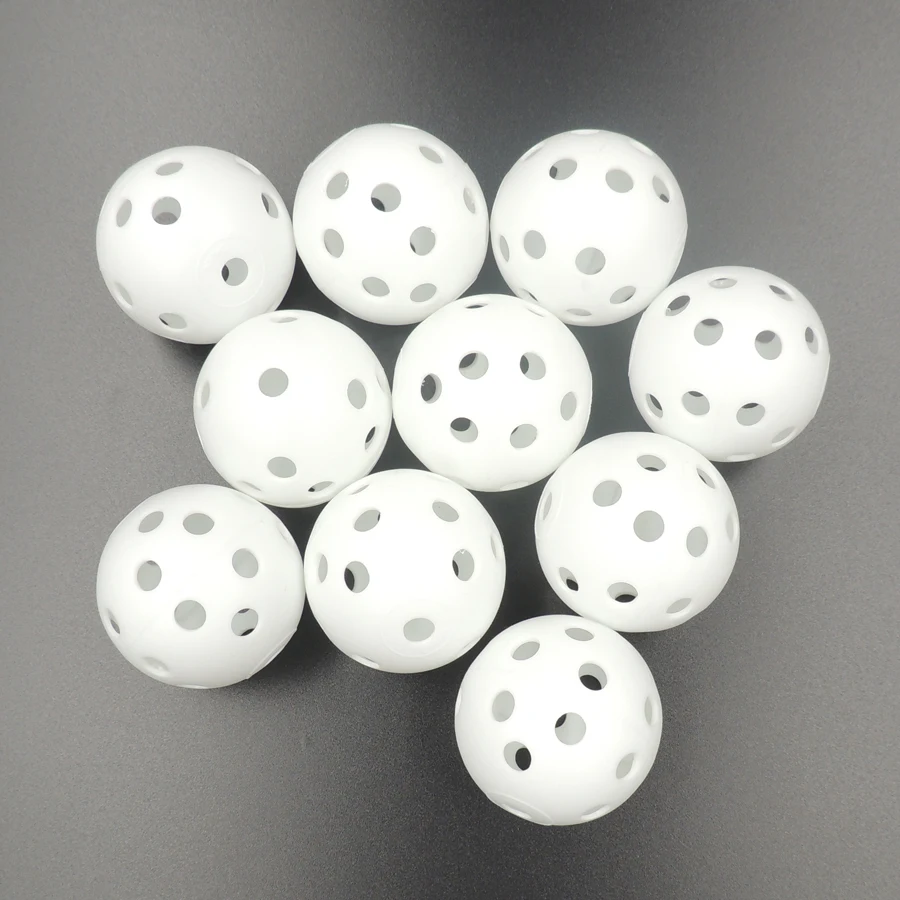 جودة عالية 10 قطع الأبيض البلاستيك whiffle تدفق أجوف الغولف كرات التنس كرات الغولف ممارسة التدريب الرياضية جولف اكسسوارات