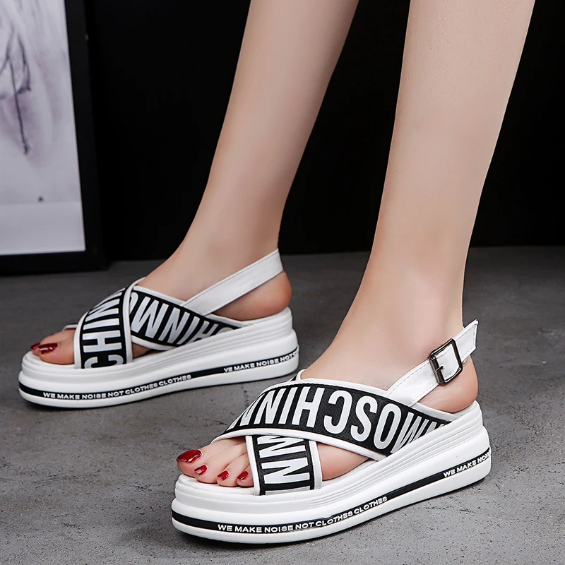 2019 الصيف مكتنزة المصارع المرأة الصنادل النساء حذاء بكعب ويدج رياضة المرأة أنثى منصة عارضة الصيف امرأة Sandalias