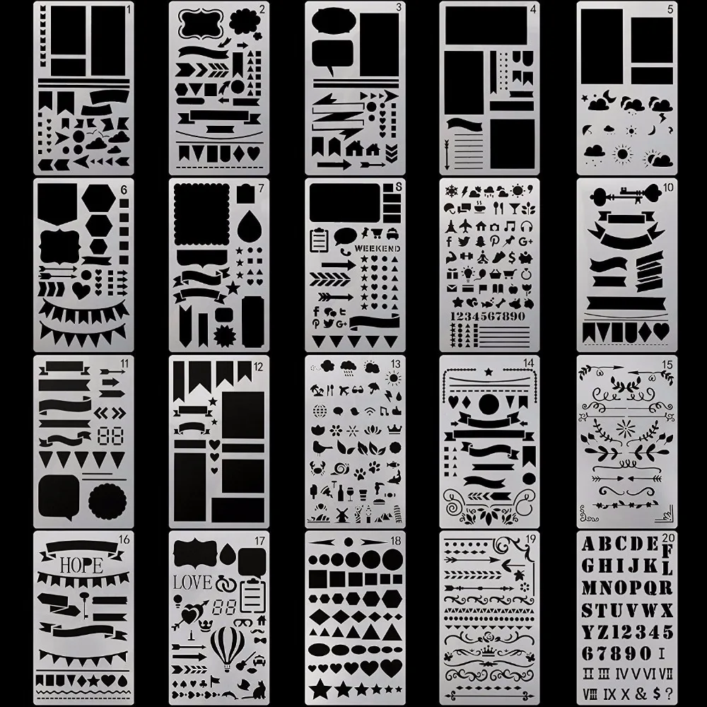 8pcs//set Journal Painting Template Plastic Stencils Scrapbooking Hollow Ruler