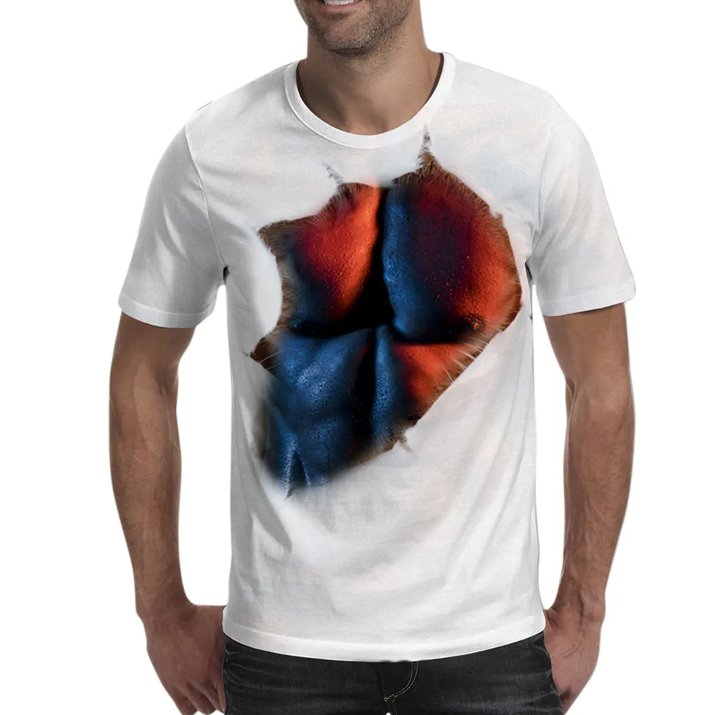 

Men's Geometric complex white Leisure 3D Muscle Holes Printed Short-Sleeved T-Shirt Blouse Top camisetas manga larga hombre #smt