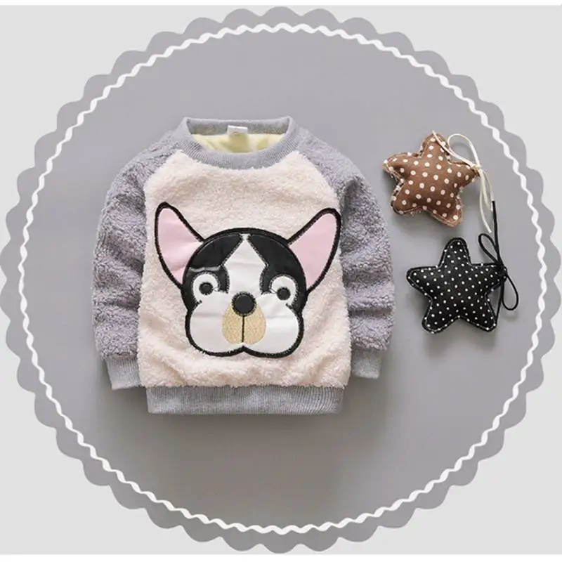 Winter Warm Thick Fleece Baby Sweaters Infant Cute Cartoon Animal Little Dog Kids Pullover Long Sleeve T-shirts Toddler Blouse (2)