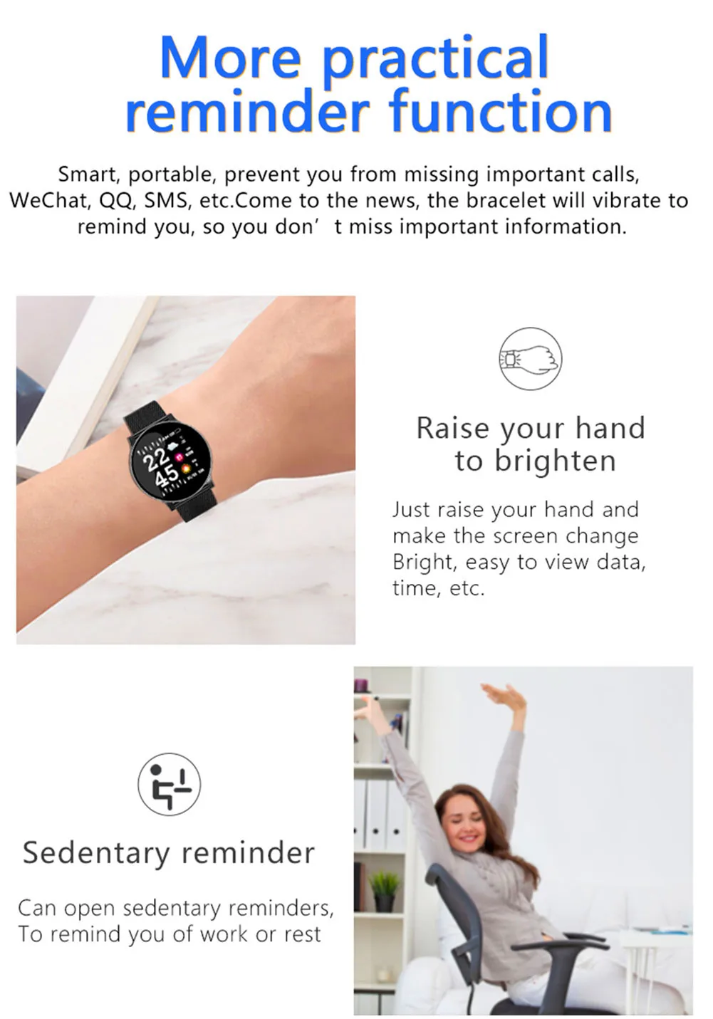 feminino à prova dwaterproof água relógio esporte para android ios xiaomi