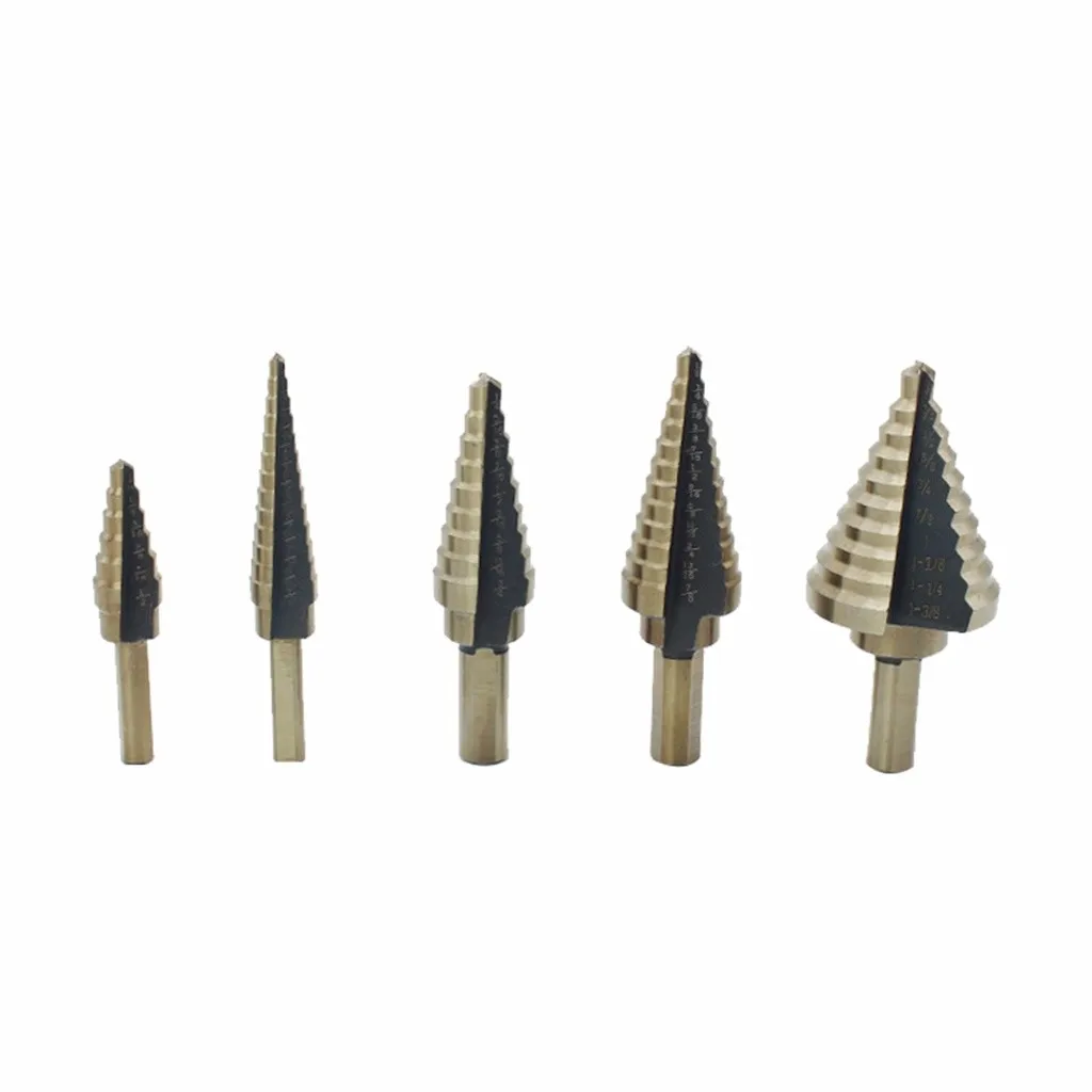 New Arrivals 5PCS HSS Large Hole Titanium Cone Step Drill Bit Cutter Set Tools Case Best Selling Dropshipping