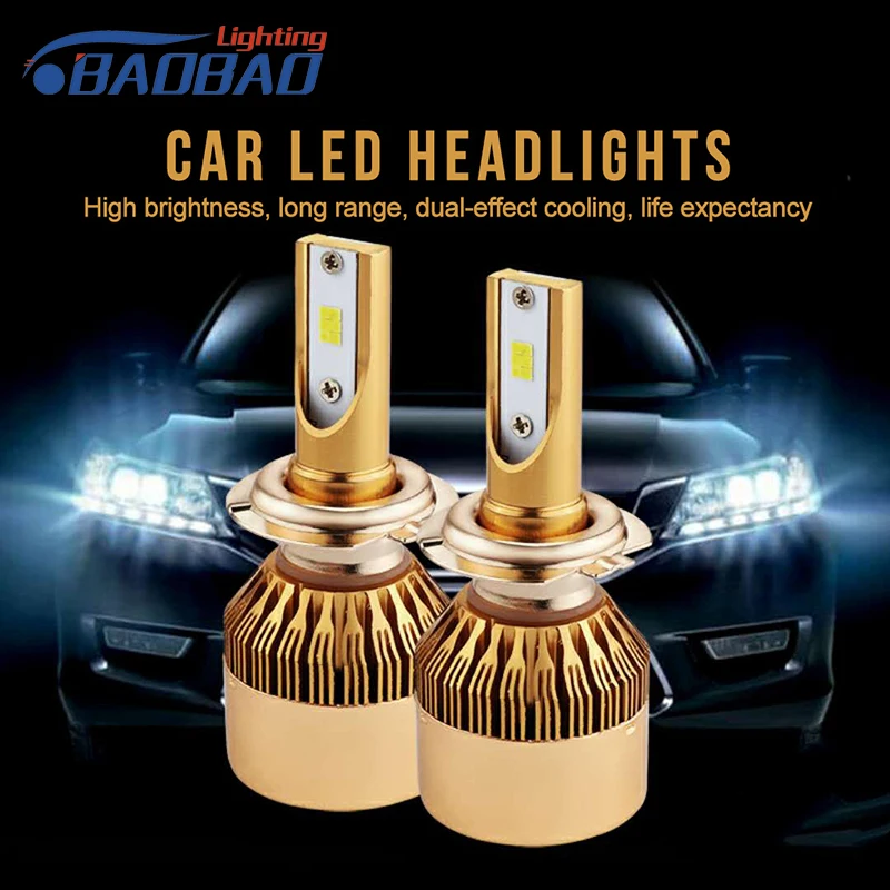 

BAOBAO 2pcs Led Car Headlight H4 55w 6000lm Hi/Low Light Bulb H7/H11/9005/9006 12V 6000K IP68 Waterproof R8 Automobile Headlamp