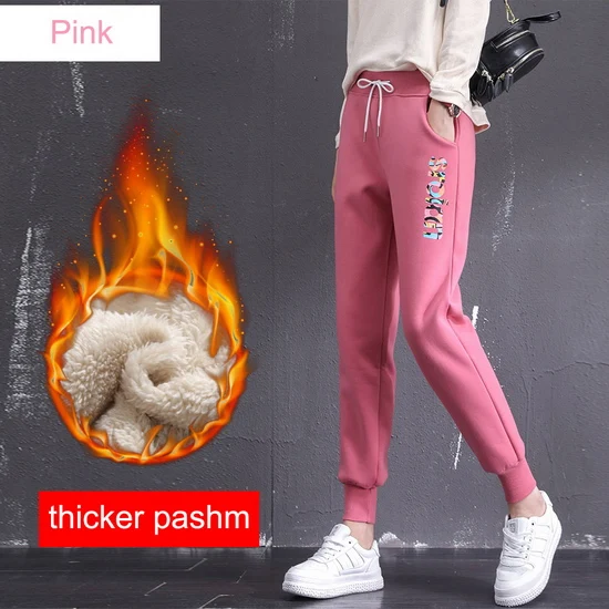 LOMAIYI Для женщин зимние Pashm шаровары Штаны Для женщин теплые толстые штаны с принтом Женский Кашемир пот Штаны корейский джоггеры Штаны BW026 - Цвет: pink