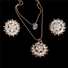 Earrings-Sets Necklace Crystal-Pendants Gold-Color Exquisite with 2-Layer Full-Cz