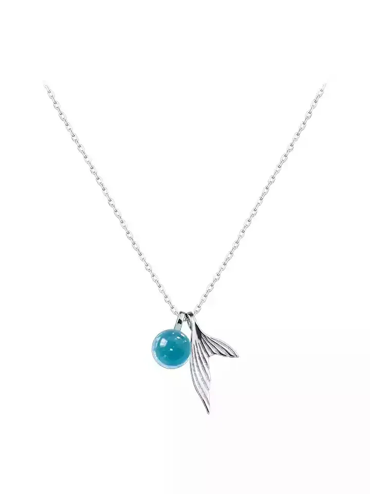 Mermaids Tears Necklace Crystal Teardrops Collarbone Chain Fishtail Pendant Jewelry Gift for Christmas and Valentines Day Baomabao Creative Ocean Blue Crystal Pendant for Women Girls