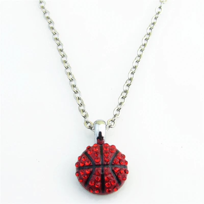 6pcs/lot New Design Red Rhinestone Basketball Necklaces&Pendants