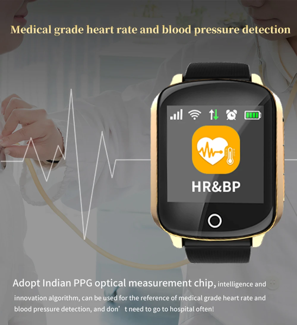 Мода D200 1,54 ''экран старшего gps слежения часы IP68 Спорт сердечного ритма кровяное давление SOS звонки падение лекарство сигнализация
