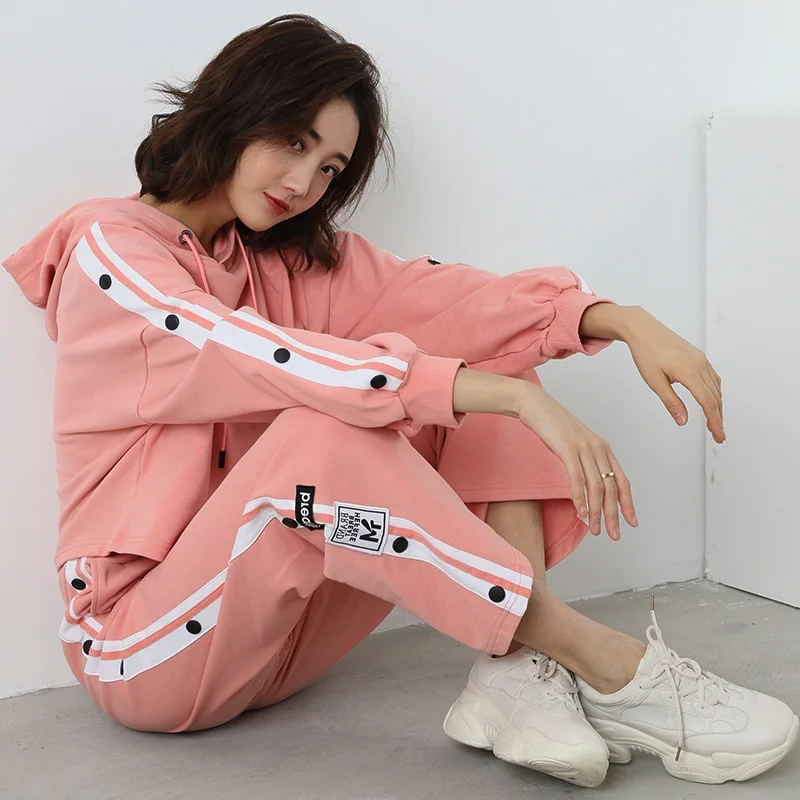 Весенняя женская спортивная одежда спортивный костюм свободные широкие штаны с