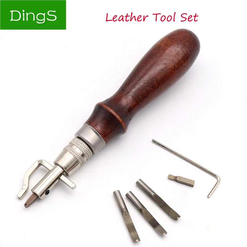 

5 in 1 professional Leather Craft Edge Press Kit Adjustable Stitching and Crease Leather Stitching Tool Groover Accessories Tool
