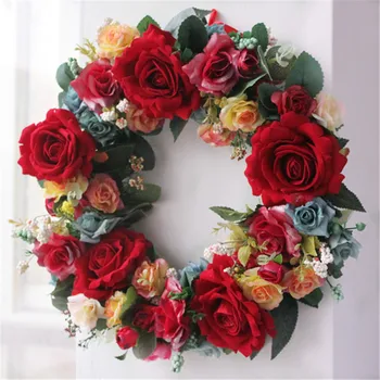 

1PC 40CM Artificial Flower Rose Wreath Wedding Home Festival Door knocker Decoration Garland Background Accessories Wall Hanging