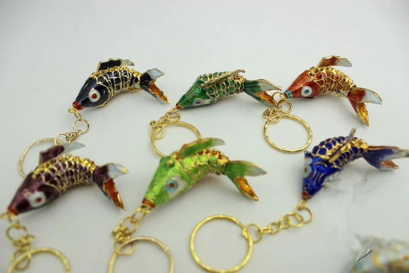 Cloisonne Swing 6,5 Koi Fish брелки брелок Ретро Китай карп эмаль ювелирные изделия аксессуары брелок Подвеска этнический подарок