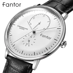 Fantor классические кожаные часы мужские деловые повседневные Топ брендовые Роскошные хронограф кварцевые наручные часы мужские