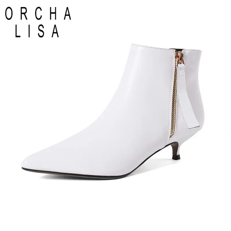 Cremallera Size33 Pu Inside Vaca Botas Black white Velvet Lisa Inside Cuero Punta Talón Med Genuino Botines Orcha black Feminina Zapatos 43 De Mujeres Inside Grande Estrecha J338 REngxxzwqP