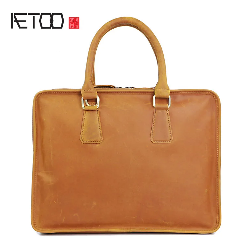 

AETOO Genuine Leather Handbag Shoulder Messenger Business Bag Computer Bag Mad Horse Leather Men's Bag