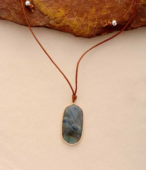 Pendant Necklaces Labradorite Natural Stone Vintage Charm Chokers Couples Lovers Simple Jewelry