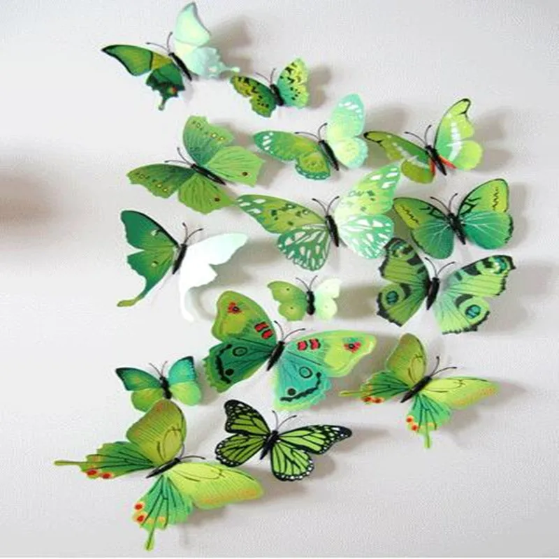 

12PCS/lot 3d green Butterfly Fridge Magnets Room Wall Decoration Free Shipping