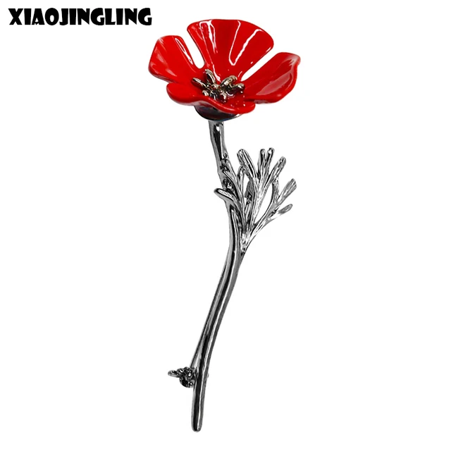 XIAOJINGLING Elegant Vintage Red Poppy Flower Brooches Fashion Men Women Suit Jewelry Accessories Brooch Pin Anniversary Gifts