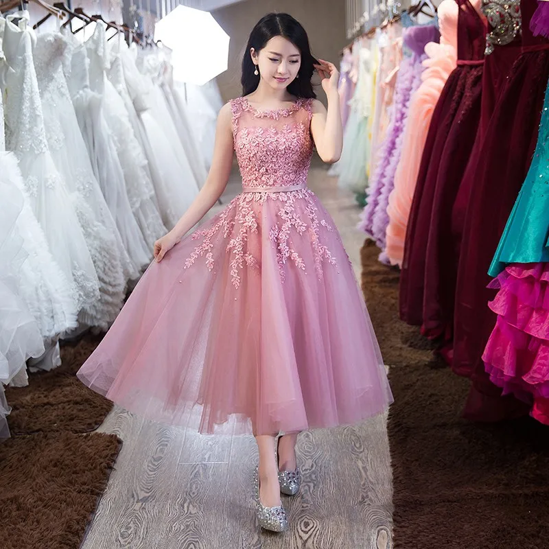 Pink Appliques Lace Tulle Long Evening Dresses 2017 hot Formal