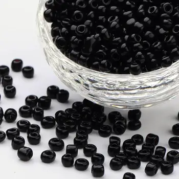 

Glass Seed Beads, Opaque Colours Seed, Round, Black, Size: about 4mm in diameter, hole:1.5mm, about 4500pcs/pound