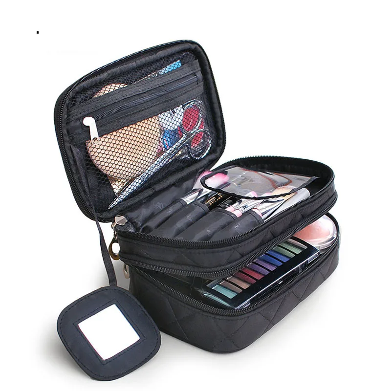

Waterproof Double-layer Cosmetic Bag Creative Geometric Rhombic Wash Bag New Nylon Storage Bag Portable Portable Cosmetic Case