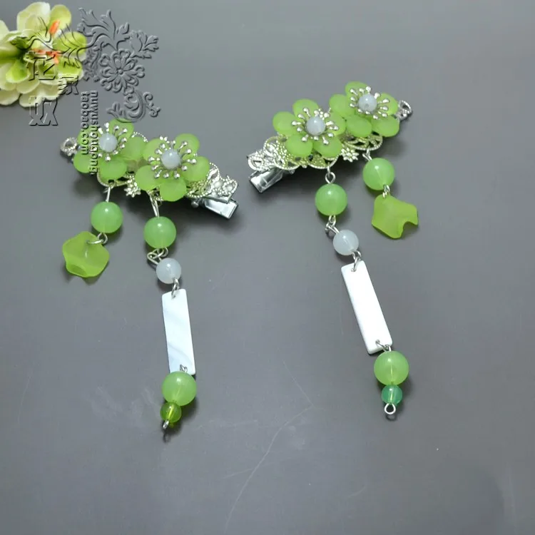 A pair of green Заколка для волос для девочек в китайском стиле с боковой зажим древности кисточка, прекрасный под старину, длинное пальто с кисточками для Шпилька, которая сотрясается при ходьбе сладкий цветок заколка для волос - Цвет: A pair of green