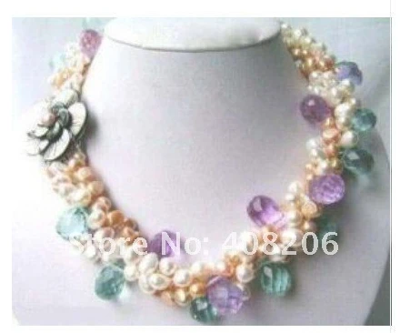 

FREE SHIPPING>>>@@ Real Pink White Pearl Multicolor Crystal Necklace &Gift S