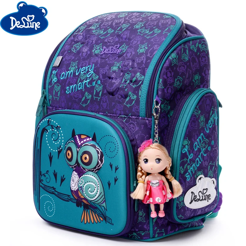 

Delune 2019 New Cartoon School Bags Backpack for Girls Boys Owl Pattern Children Orthopedic Backpack Mochila Infantil Grade 1-3