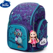 Delune 2019 New Cartoon School Bags Backpack for Girls Boys Owl Pattern Children Orthopedic Backpack Mochila Infantil Grade 1-3 delune children bags for girls boys backpacks cartoon bear design mochila infantil orthopedic backpack in school bags grade 1 5