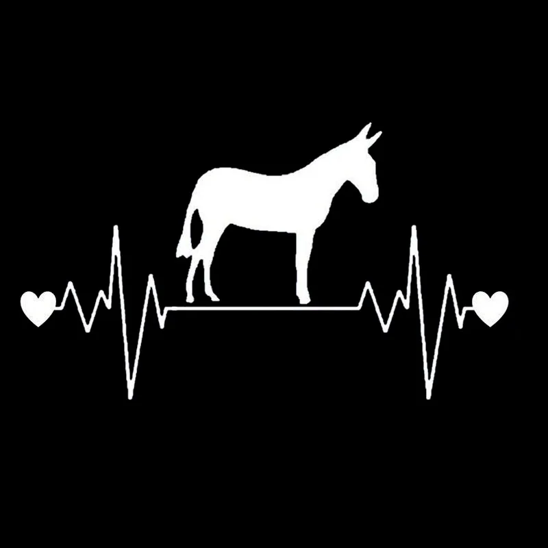 EARLFAMILY 15cm x 8.6cm Mule Heartbeat Lifeline Car Sticker Animal Car Styling Decals Waterproof Window Accessories Black/Sliver