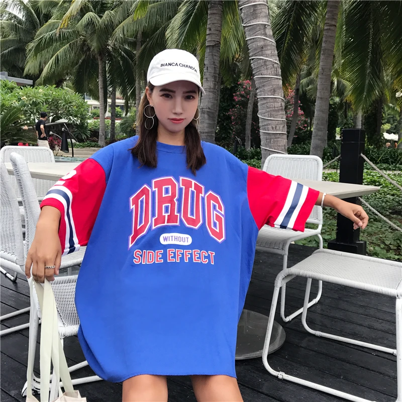 

Oversized Hip hop t shirt femme Loose Long t-shirt Letter Printed tee Camisas mujer Harajuku Patchwork Baseball shirt women tops