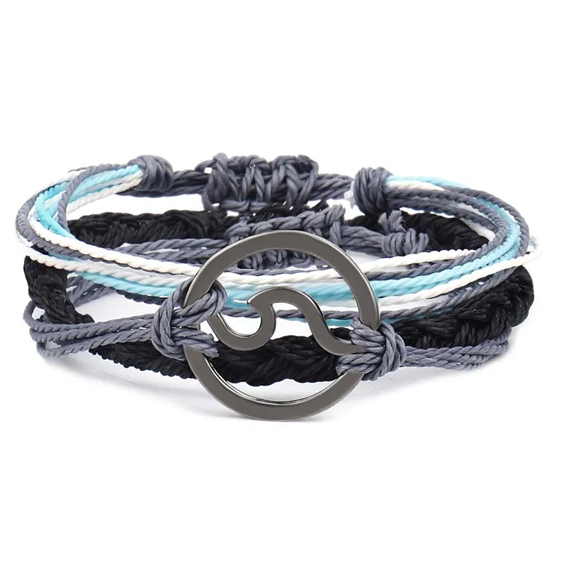 

3pcs\set Handmade Multilayer Wave Bracelets Set For Woman Cotton Rope Surfer Bracelets Chain Charm Bracelet Bangles Adjustable